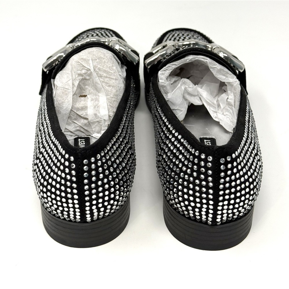 Nine West Women's 7M Black Rhinestone Lilma Horsebit Loafers SlipOn Dress Flat - Picture 6 of 13